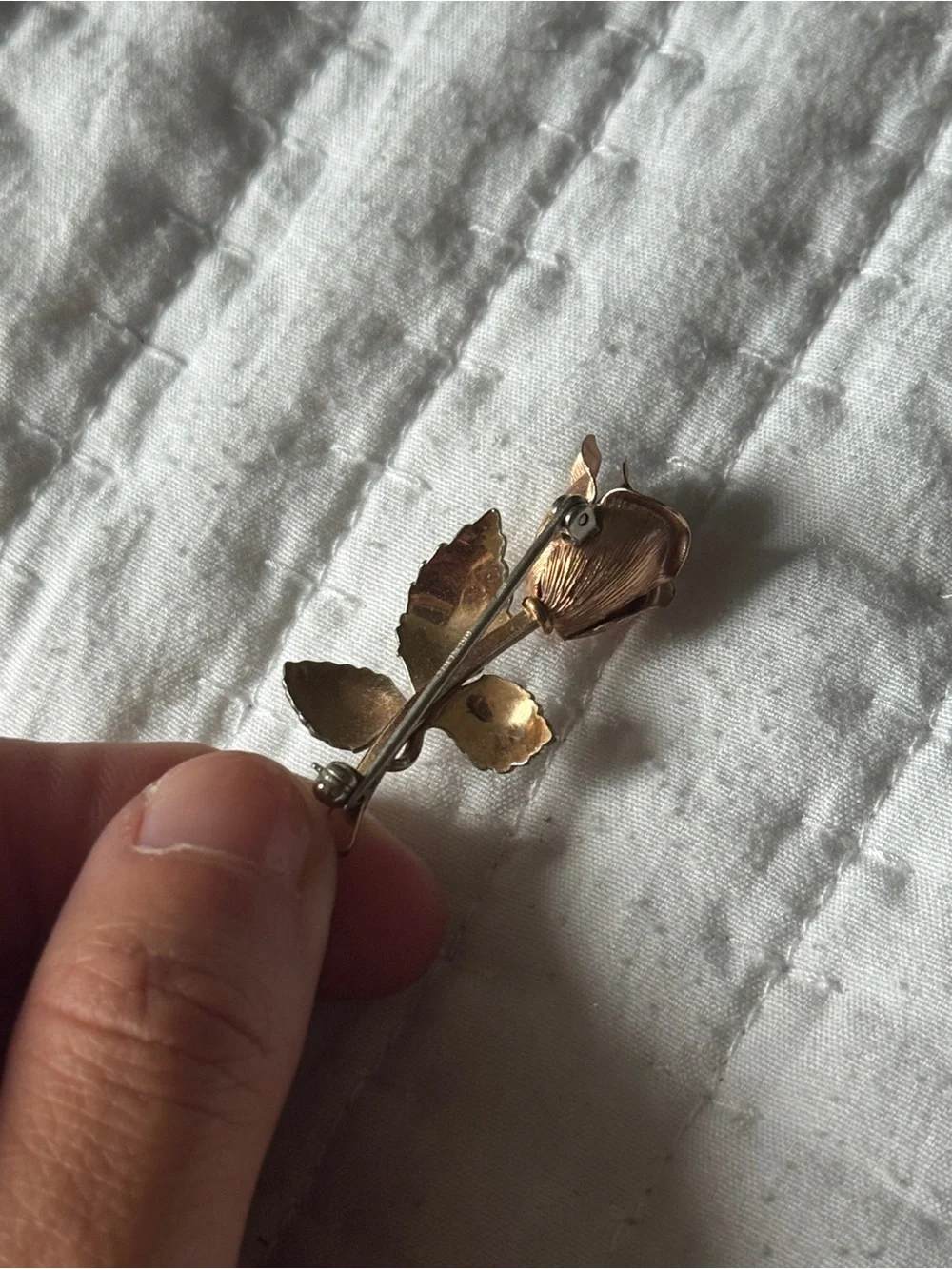 Vintage Single Rose Brooch Pin – Brushed Two-Tone Rosebud Floral Lapel Pin “1.5”